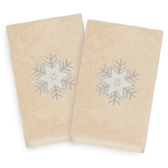 Linum Home Linum Home Christmas Snowflake Embroidered Beige Turkish Cotton Hand Towels - Set of 2