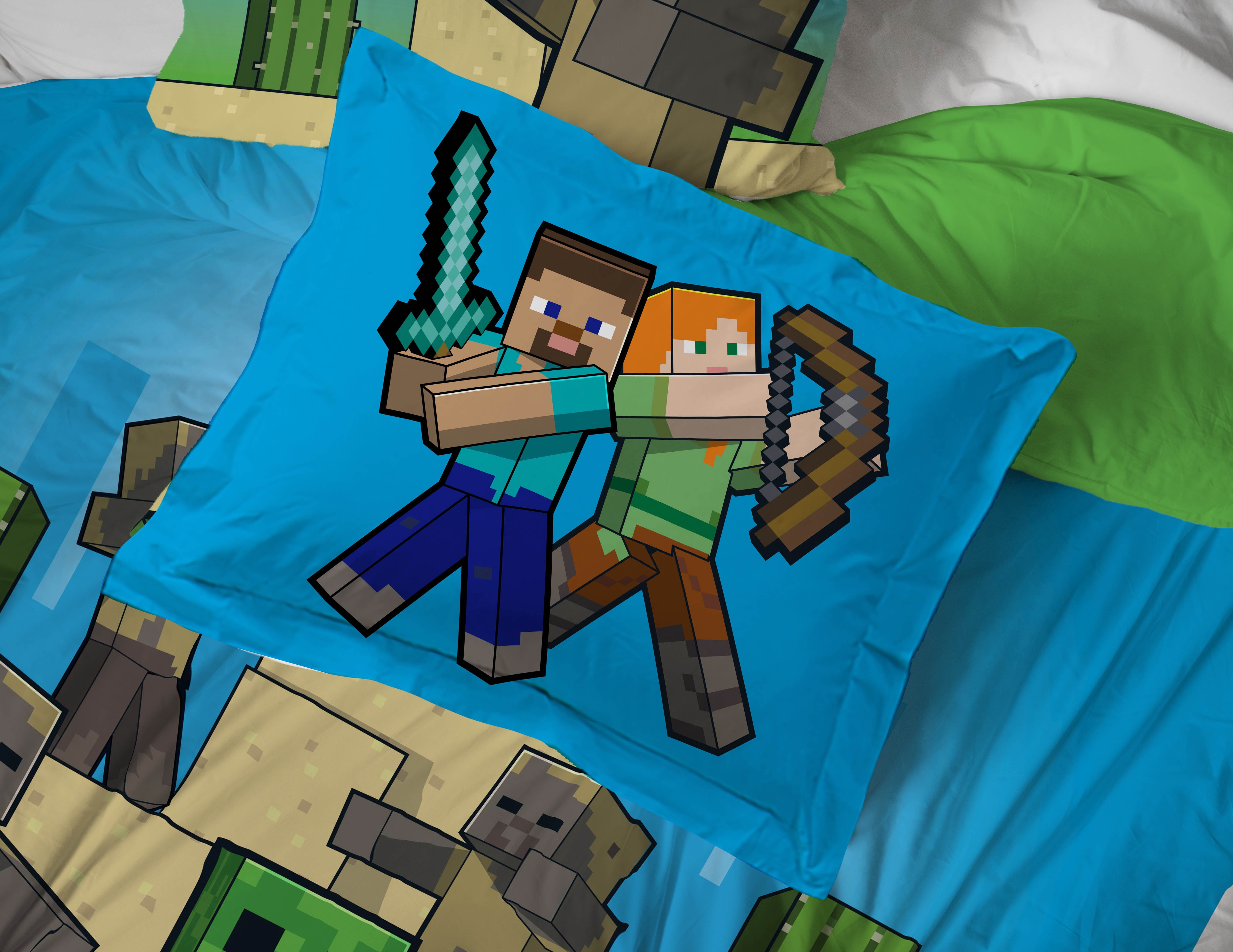Minecraft Desert Mob Action 5 Piece Twin Size Kids Comforter Set with Sham - Gaming Bed Sets for Kids and Teens