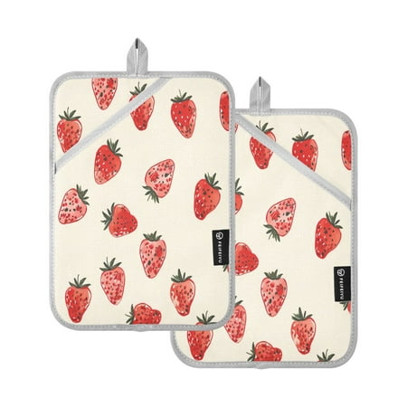 

Two Pieces Of Square Heat Insulation Pad Oven Mitts 7x9.8 Inch Oven Microwave Kitchen Cooking Baking Small Strawberry