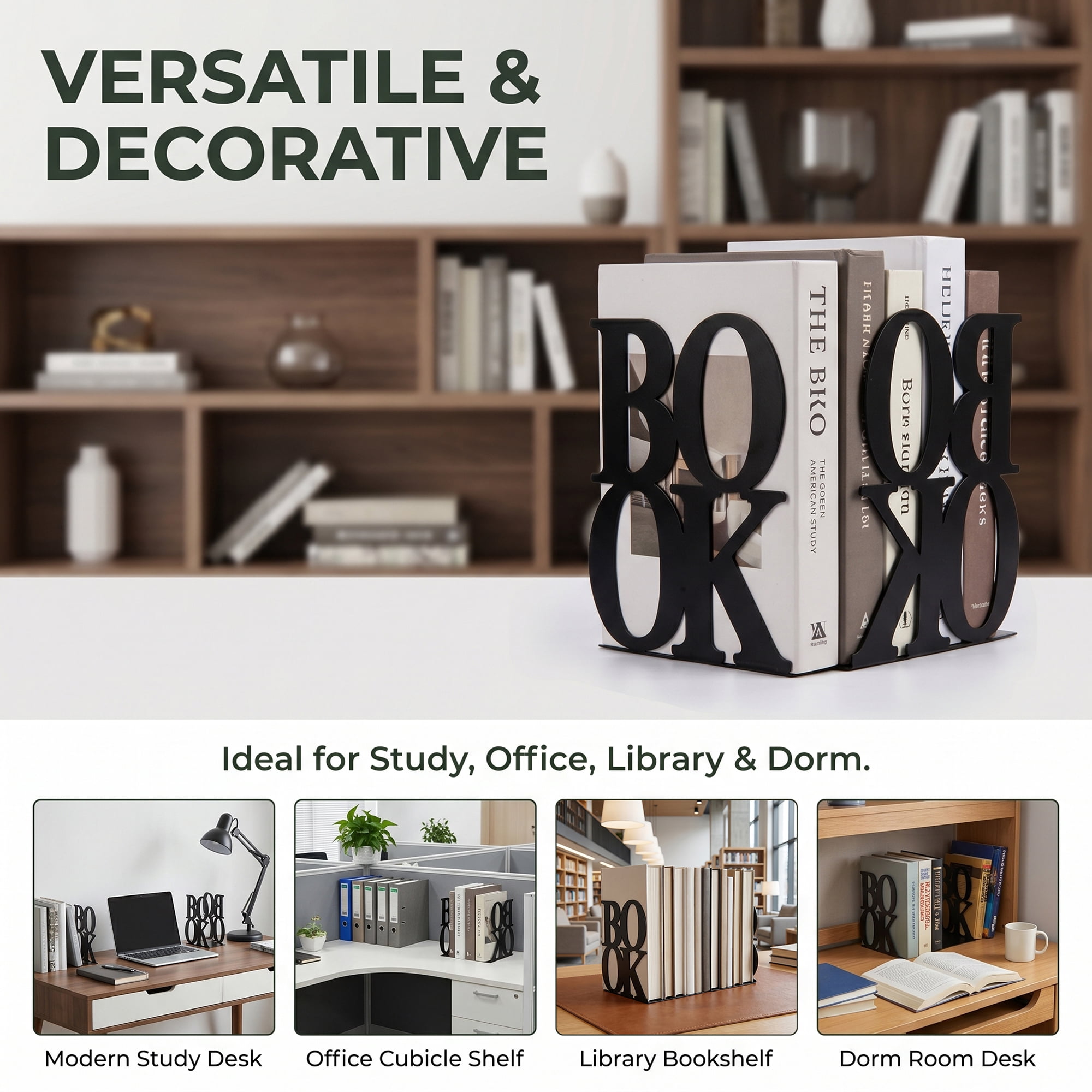 Unique Bargains Modern Geometric Metal Bookends for Office Black Style A 4.7"x4.7"x5.5"