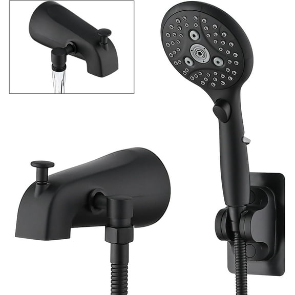 All Metal Tub Spout with Diverter Matte Black, 6 Settings Hand held Shower with ON/Off Pause Switch, Bathtub Faucet with Sprayer