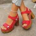 thumbnail image 3 of Women's Chunky High Heels Sandals Hook Loop OpenToe Platform Wedge Arch Support Lightweight Orthotic Walking Shoes Red Size 6.5, 3 of 8