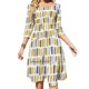 thumbnail image 1 of Vestido de escote cuadrado con rayas y líneas en gris y amarillo mostaza, nuevo vestido elegante de talla grande para mujer, ajustado a la cintura, con líneas y rayas forradas, 1 of 6