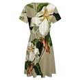 thumbnail image 5 of Vintage White Magnolia Pattern on Khaki Background Short Sleeve Dress Women Summer Evening Dresses Ladies Sundress, 5 of 7