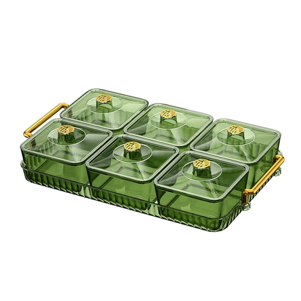 Plato para refrigerios, bandeja para frutos secos, contenedor, organizador, plato, cuenco para servir nueces dulces, cuencos para servir divididos par 6 cuadrícula verde