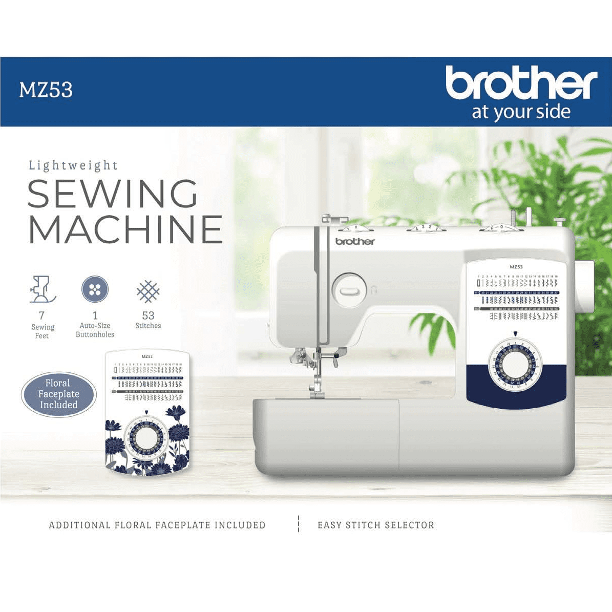 Brother MZ53 Full-Size Mechanical Sewing Machine with 53 Built-In Stitches and Free Arm for Cuffs and Sleeves