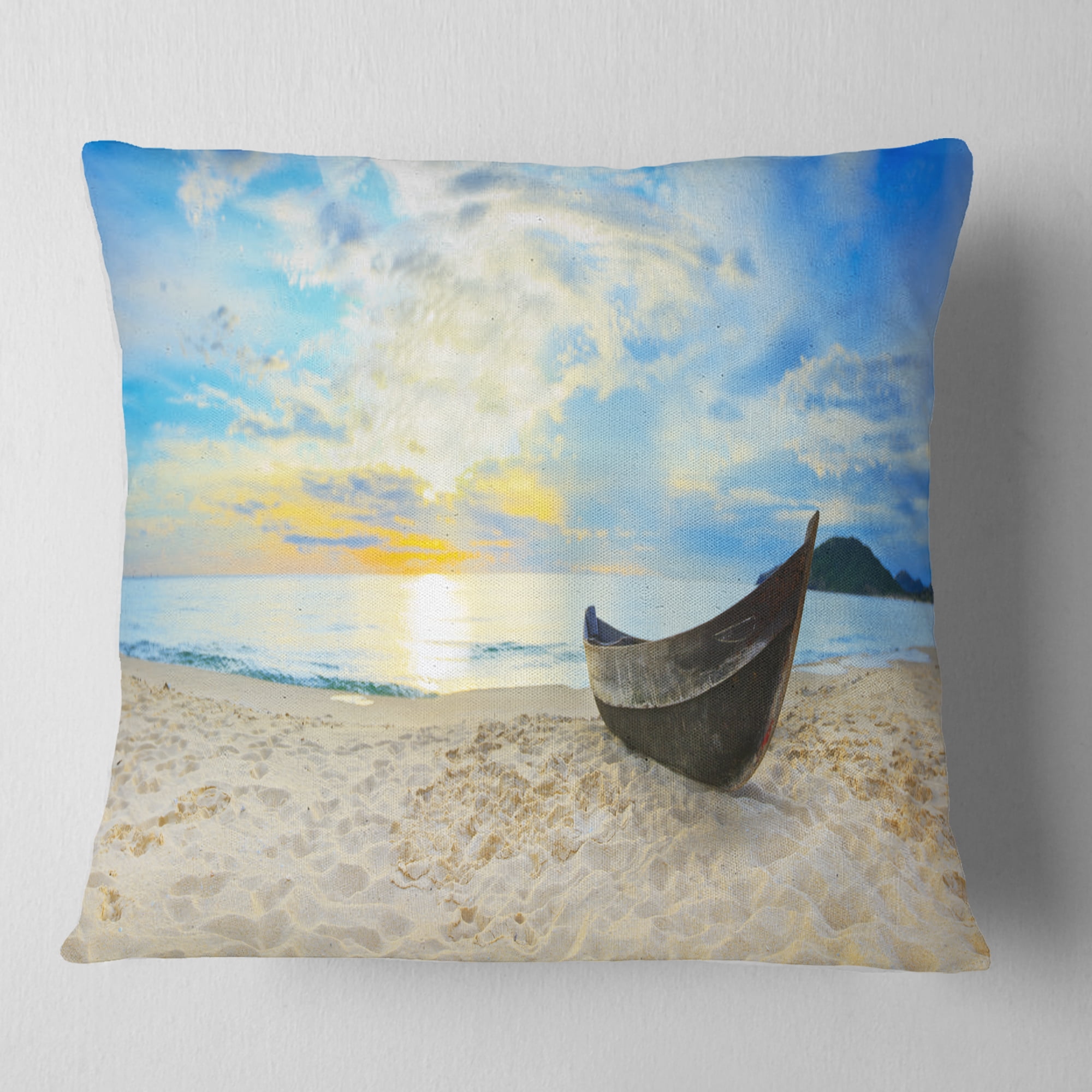 Designart Calm Beach Panorama - Photography Throw Pillow - 16x16