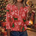 thumbnail image 2 of Christmas 3/4 Sleeve Shirts for Women V Neck Button Tees Holiday Casual Tops Winter Blouses Christmas Party Outfits, 2 of 5