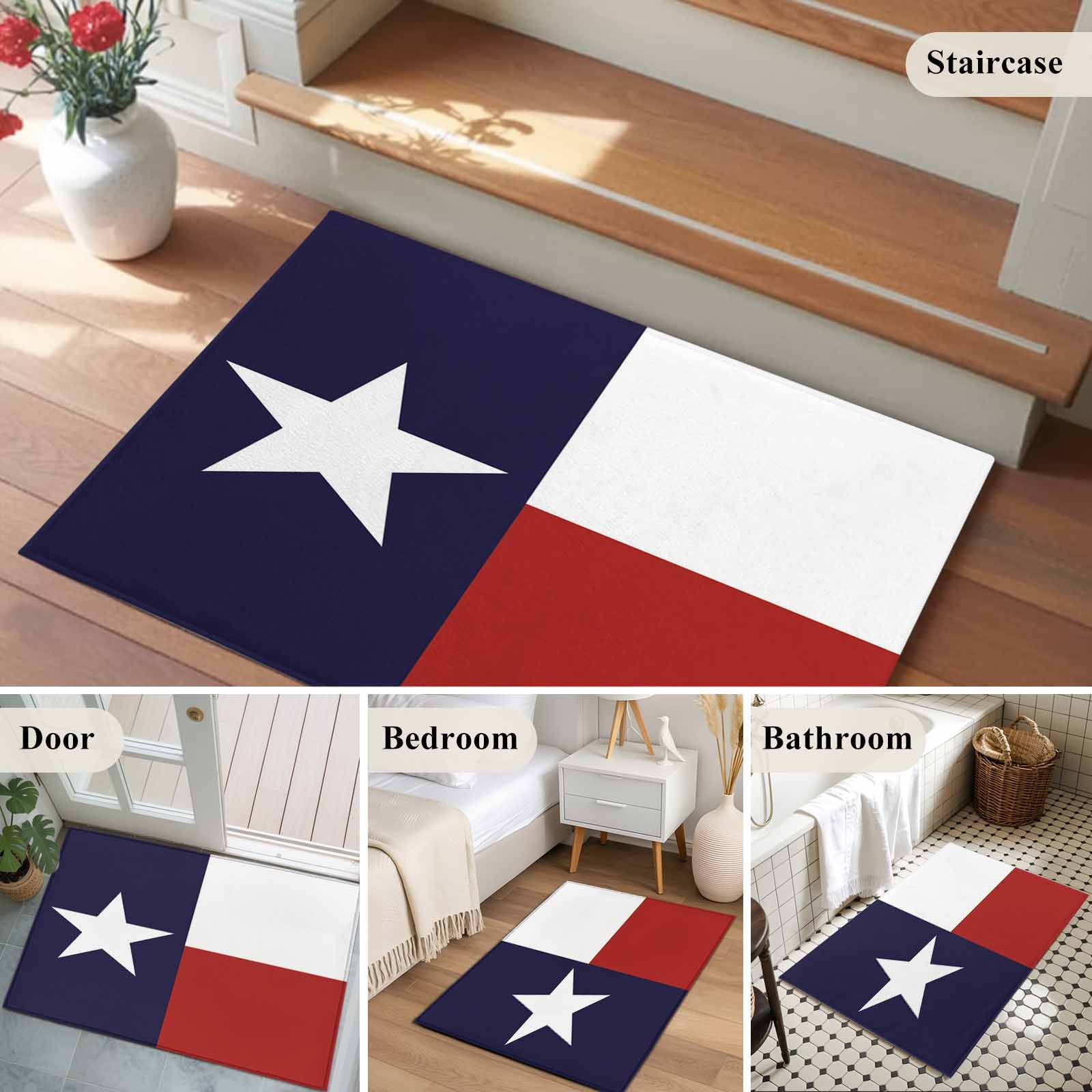 Entrance Runner Rug 2'x3', Blue Red White Texas Flag with Star Non-slip Doormat for Indoor Outdoor Entrance, Minimalistic Geometric Stripe Throw Floor Mat for Front Door/Living Room/Bedroom/Bathroom