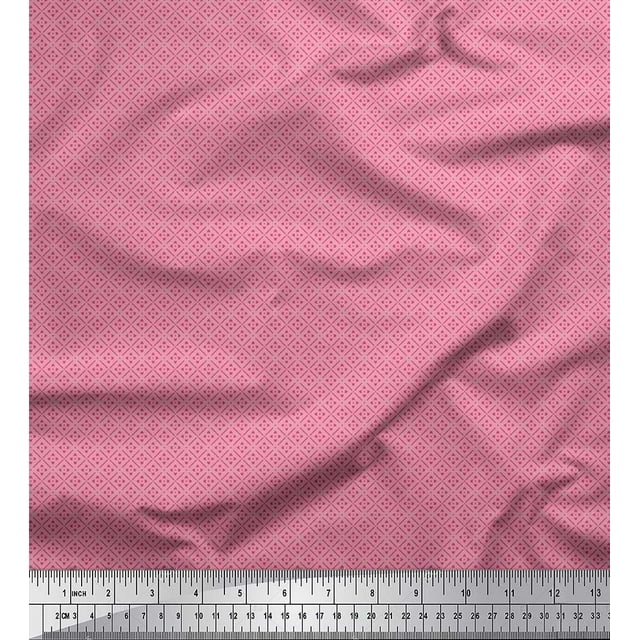 Soimoi Pink Heavy Satin Fabric Floral Block Decor Fabric Printed Yard 54 Inch Wide