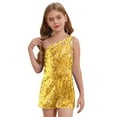 thumbnail image 2 of iiniim Kids Girls Sparkly Party Sequin Jumpsuit One Shoulders Sleeveless Short Romper Dancewear Gold 10, 2 of 7
