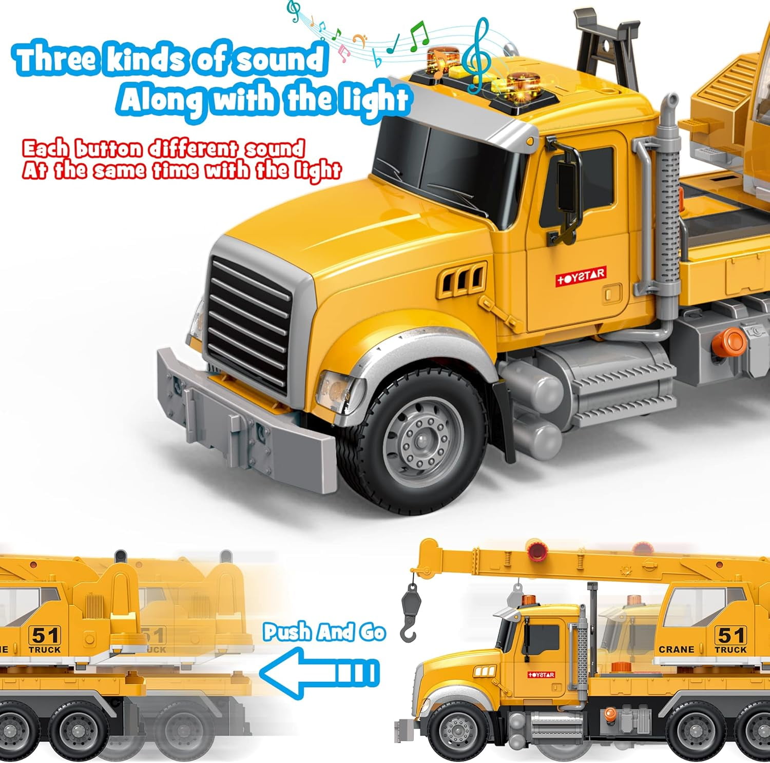 Auto Beyond Construction Toys Crane, Sound and Light Truck, Crane Toys for 2-6 Years Old Boys, Birthday Christmas Gift