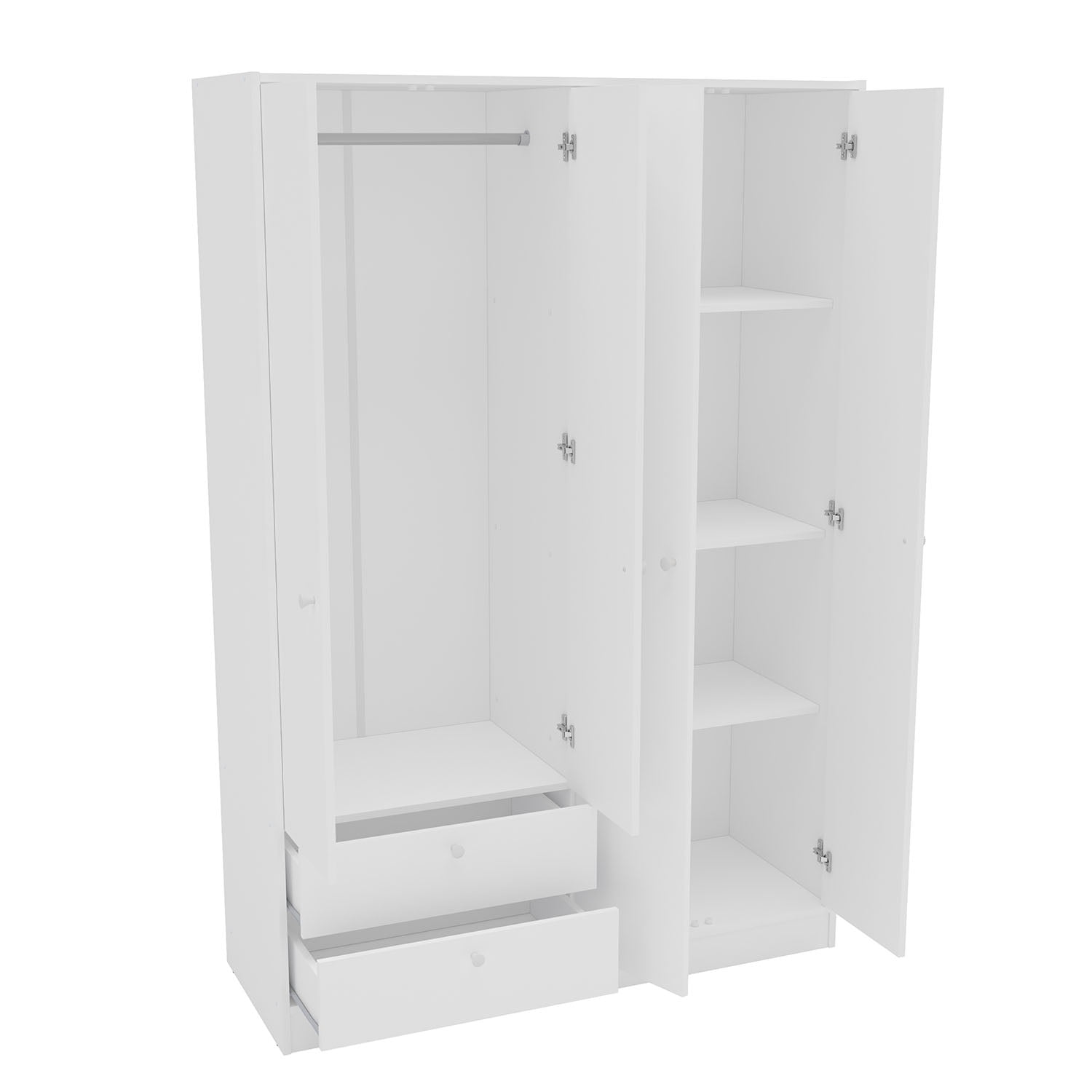 Polifurniture Denmark 71 in. 4 Door Modern Adult Armoire with 2 Drawers, Shelves and Hanging Rod, White Wood