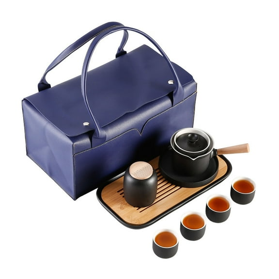 Portable Travel Kung Fu Tea Set Ceramic Portable Travel Traditional Chinese Tea Set Mini Handmade for Adults, Gaiwan Tea Set with 4 Cups