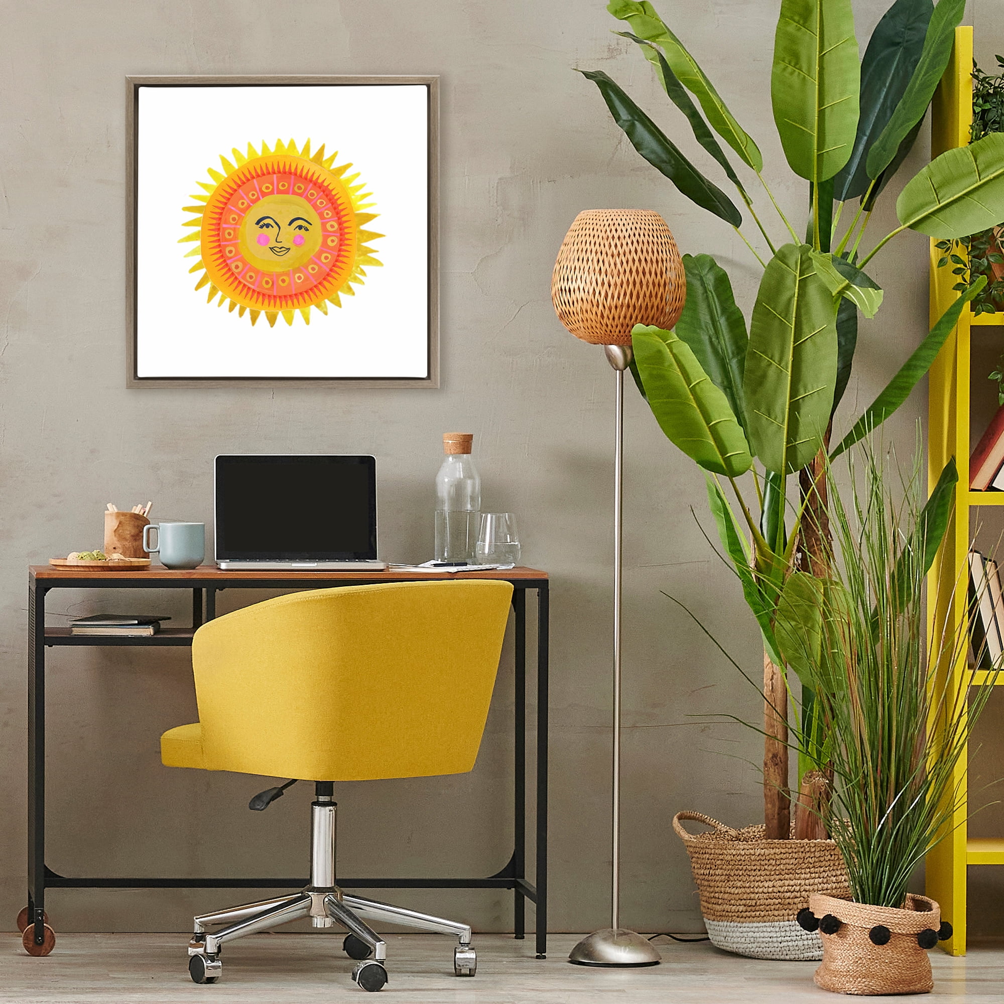 Stupell Industries Eccentric Bohemian Sun Brown Framed Floater Canvas Wall Art, design by Katherine Herrell Studio