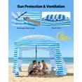 thumbnail image 4 of VEVOR Beach Cabana, 6 x 6 ft Beach Canopy with Side Wall, UPF 50+ Protection Easy Setup Cabana Tent with Sand Pockets, Portable Shade Sun Shelter Umbrella for Whole Family & Friends, Blue Stripes, 4 of 9