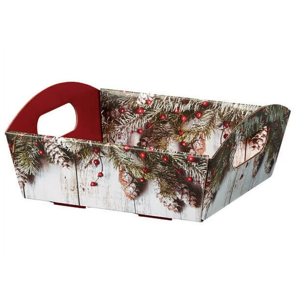 6 PK, Rustic Berries Small Shallow Folding Market Tray For Use As Gourmet Gift Baskets, Food Baskets Or Home Decor Decorative Accessory