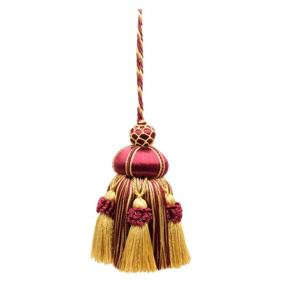 Elegant Hand-crafted 4" (10cm) Key Tassel, 3 1/2" (8.5cm) Loop accented with Crown Tassels # KTAX4,, Burgundy Gold Red #1253 (Carmine Red, Yellow Gold, Dark Red) Sold Individually