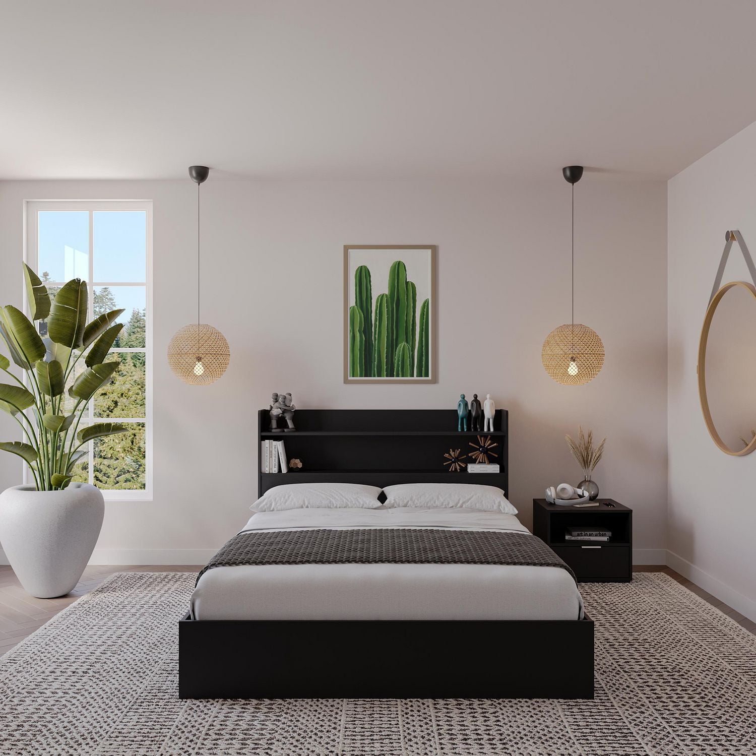 Nexera Hunter Platform Bed With Headboard And 1-Drawer Nightstand