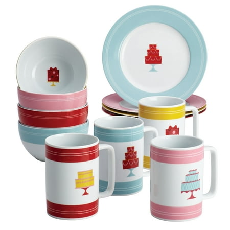 Cake Boss Serveware 12-Piece Set, Porcelain Dessert Plates, Bowls & Mugs, 