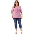 thumbnail image 3 of DARING DIVA Women's Plus Soft Top V Neck Ruffle  Casual Chiffon Blouse Shirt 2X Pink, 3 of 6