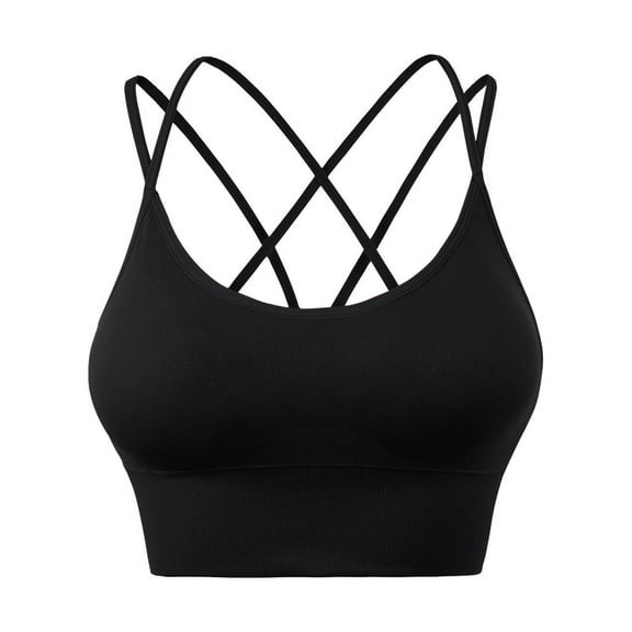felwors Sewn in Padded Sports Bra, Strappy Sports Bra for Women Sexy Crisscross for Yoga Running Athletic Gym Workout Fitness Black, S
