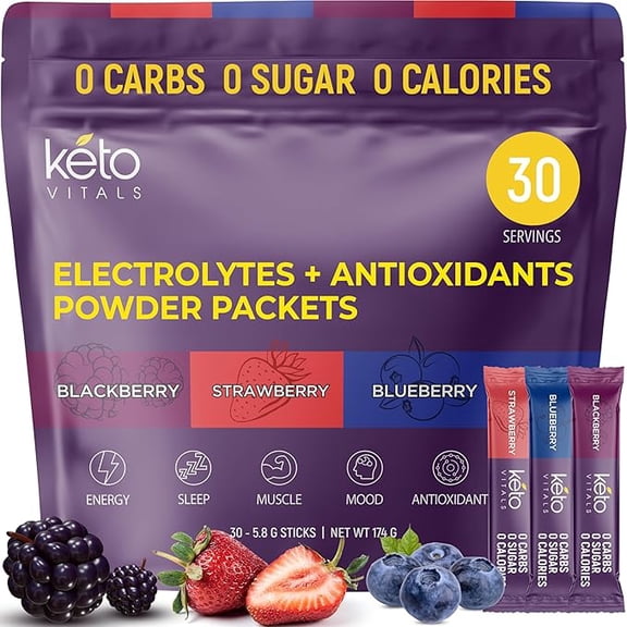 Keto Vitals Keto Electrolyte Powder Packets Berry Assorted Hydration Powder 30 Packets