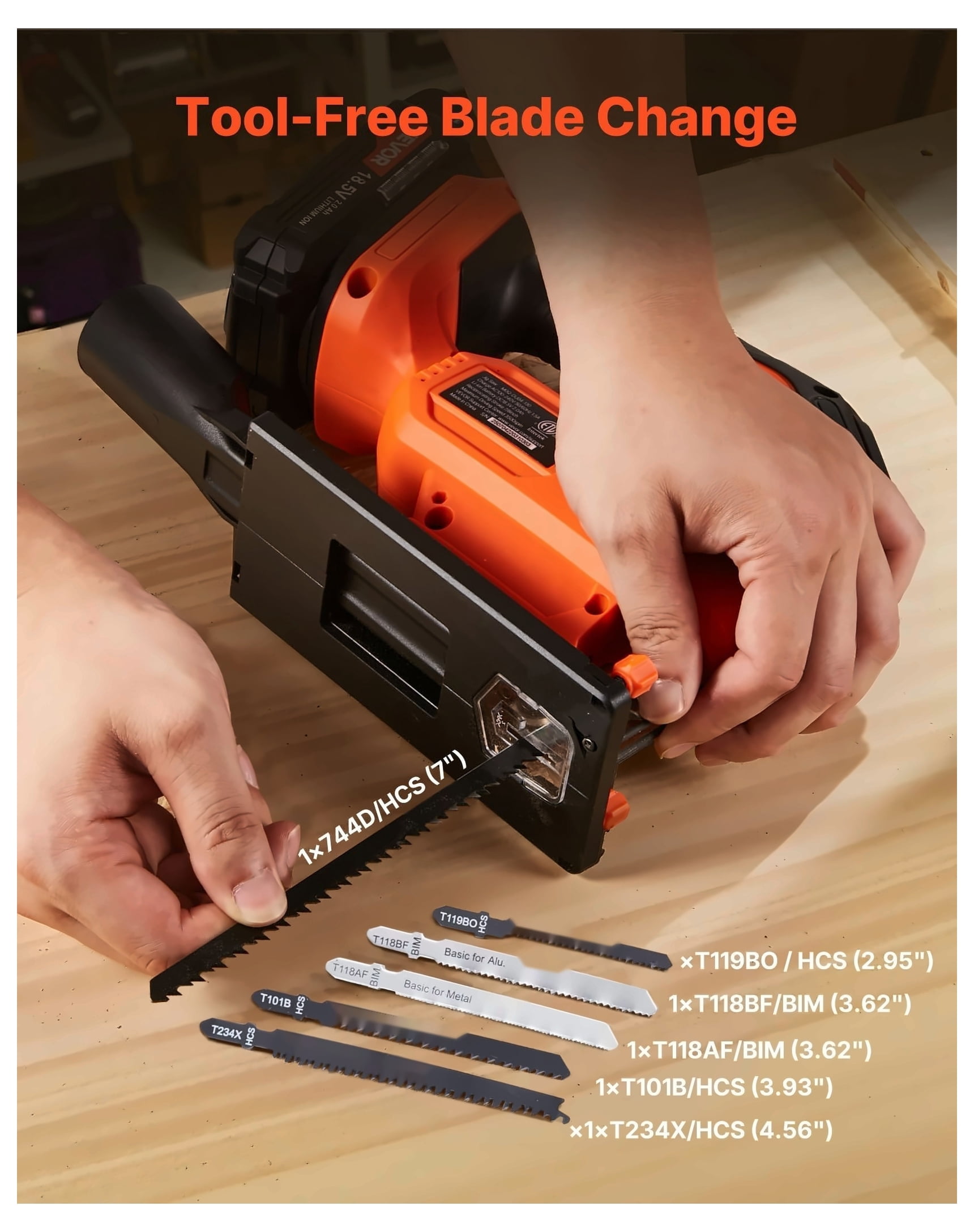Cordless Jig Saw, 20 V, 3000 SPM Blade Speed, Cordless Jigsaw with Battery and Charger, LED Light, 6 Variable Speed, 0- 45° Bevel Cuts, with 6 pcs Blades, 4 Orbital Settings, for Wood, Metal