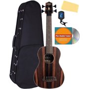 Kala UBASS-EBY-FS Striped Ebony Fretted Acoustic-Electric U-Bass Ukulele Bundle with Hard Case, Tuner, Austin Bazaar Instructional DVD, and Polishing Cloth