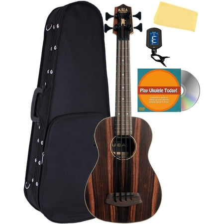 Kala U-Bass-EBY-FS Striped Ebony Fretted Acoustic-Electric U-Bass Ukulele w/ Hard Case