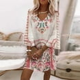 thumbnail image 2 of Lolmot Womens Summer Dresses V-Neck Flared Sleeves Elegant Ethnic Wind Print Mini Short Dresses, 2 of 5