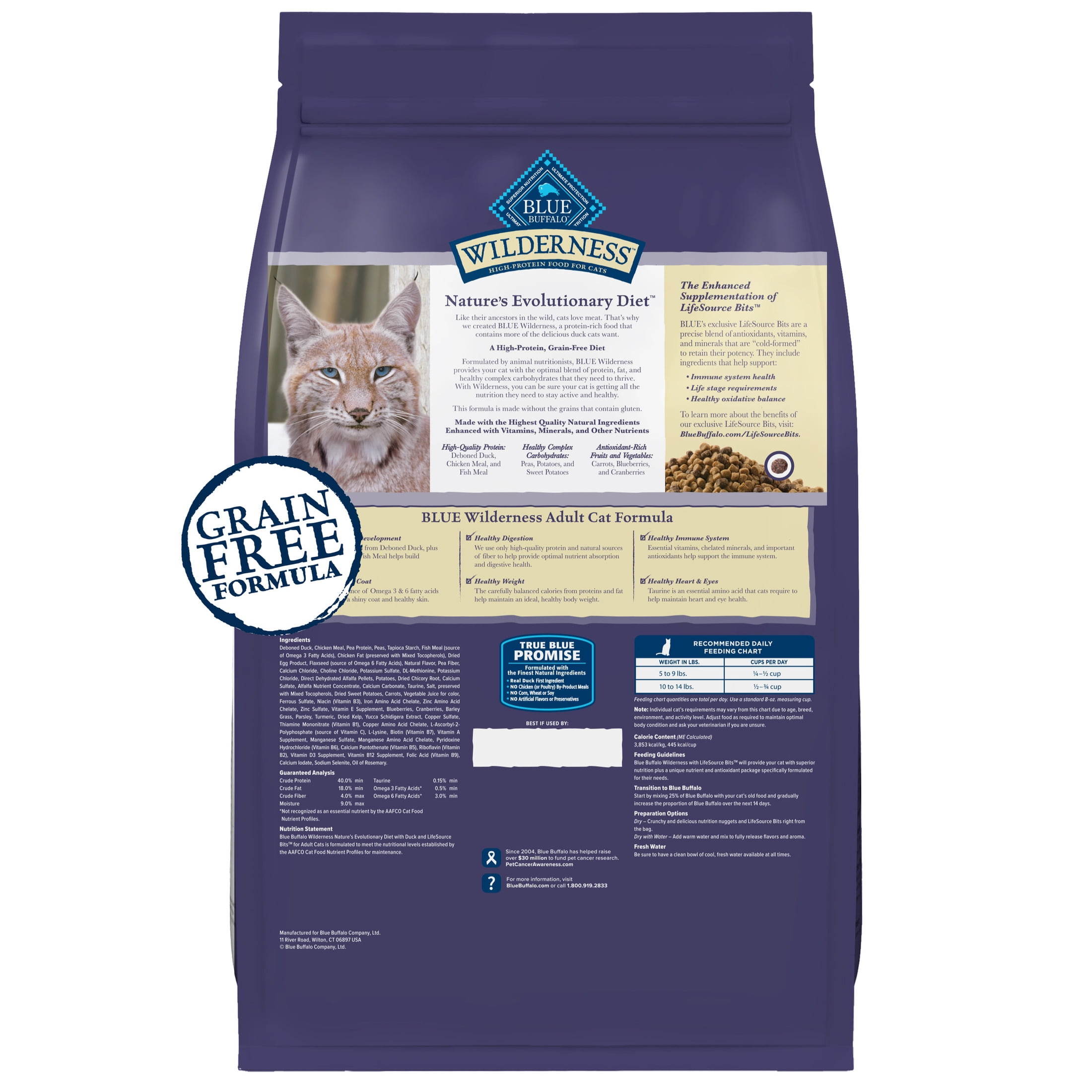 Blue Buffalo Wilderness Natural High-Protein, Grain-Free Dry Cat Food, Chicken, 9.5-lb. Bag