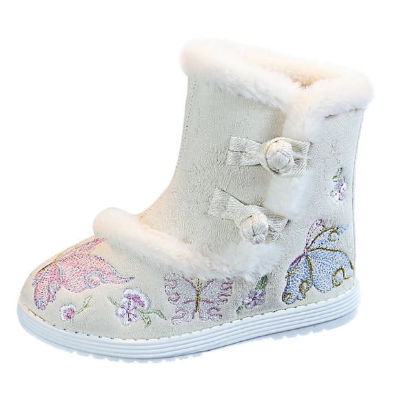 dmqupv Toddler Short Boots for Girls Toddler Gilrs Cloth Shoes Rubber Sole Warm Winter Snow Boots Little Girls Fall Boots Shoes Beige 12