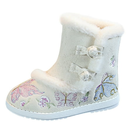 

Qufokar Crocs for Babies 6-12 Months Kid Rain Boot Ethnic Style Cotton Boots for Toddler Gilrs Cloth Shoes Rubber Sole Warm Winter Snow Boots Embroidery Print Cotton Boots