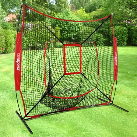 Portable Baseball Backstop - Zeny 7'×7' Baseball Softball Teeball Practice Net w/Strike Zone Hitting Batting Catching Pitching Training Net w/Carry Bag, Backstop Screen Equipment Training Aids