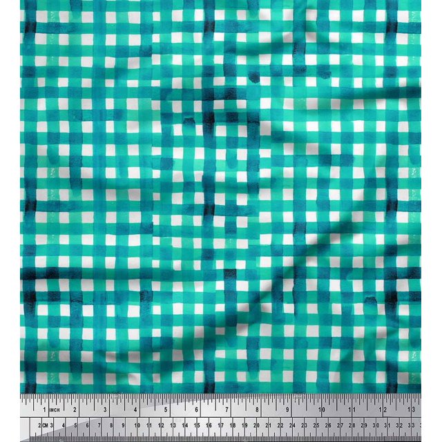 Soimoi Tissu Crêpe polyester Vert à Carreaux Imprimé au Mètre 52 Pouces de Large