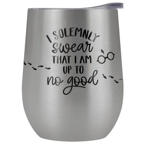 Harry Potter Official Up To No Good 12 OZ Silver Stemless Tumbler, Stainless Steel Travel Cup|Lake Tumbler|Insulated with Leak Resistant Slide-Lock Lid