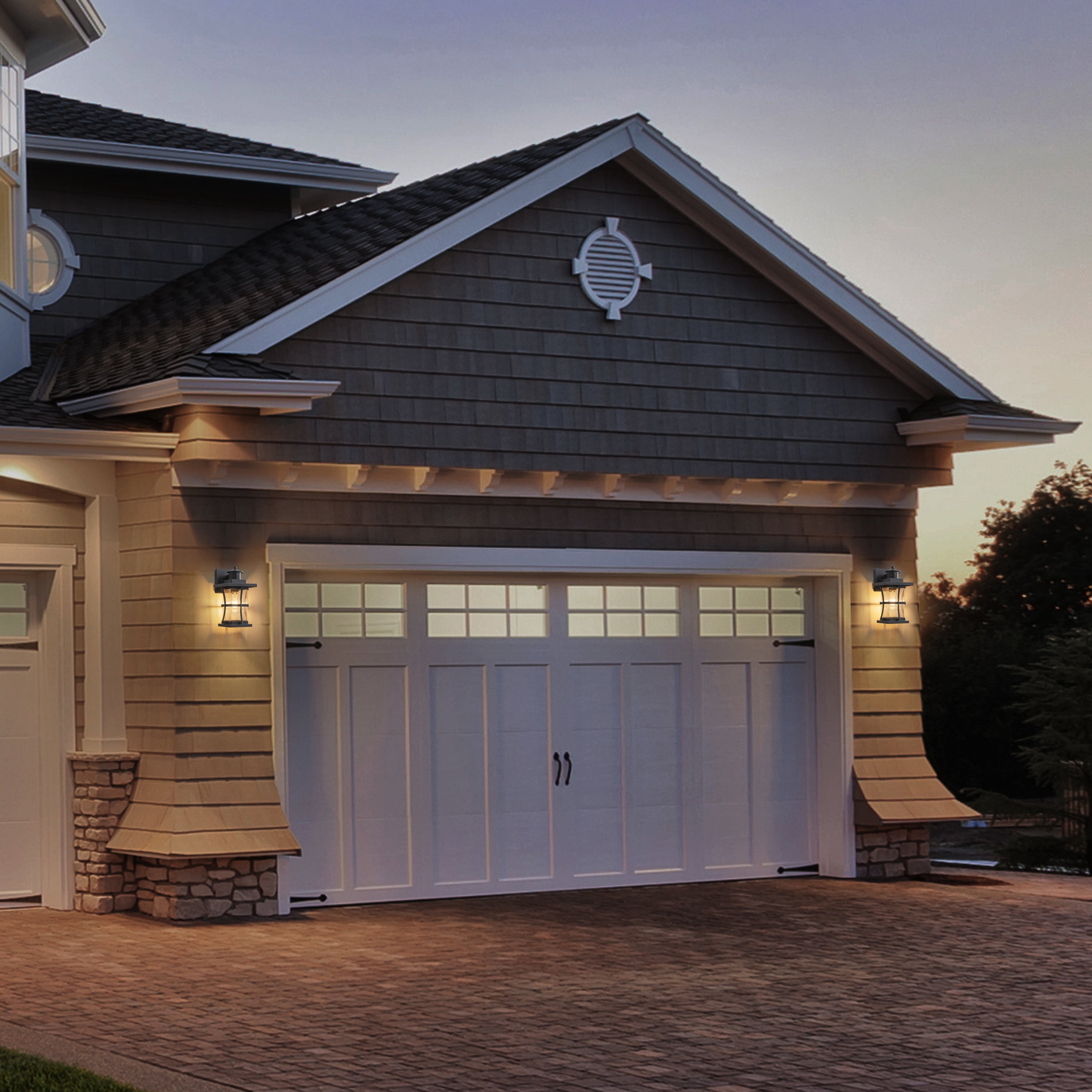 C Cattleya 2-Pack 11.25in. Motion Sensor Outdoor Wall Sconce, Dusk to Dawn Exterior Light Fixtures with Seeded Glass