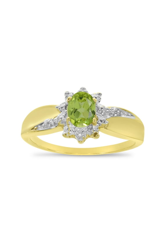 14k Yellow Gold Oval Peridot And Diamond Ring