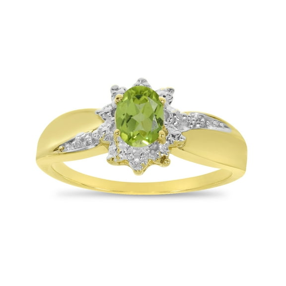 10k Yellow Gold Oval Peridot And Diamond Ring