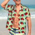 thumbnail image 7 of Honeii Red Ladybugs And Leaf Print Men’s Hawaiian Shirt,Classic Button-Down Short Sleeve Shirt, for Beach, Vacation, and Outdoor Activities,X-Large, 7 of 7