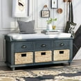 thumbnail image 1 of Acacia Wood Bench Featuring 3 Drawers & 3 Removable Wicker Baskets with Alloy Pulls, 1 of 17