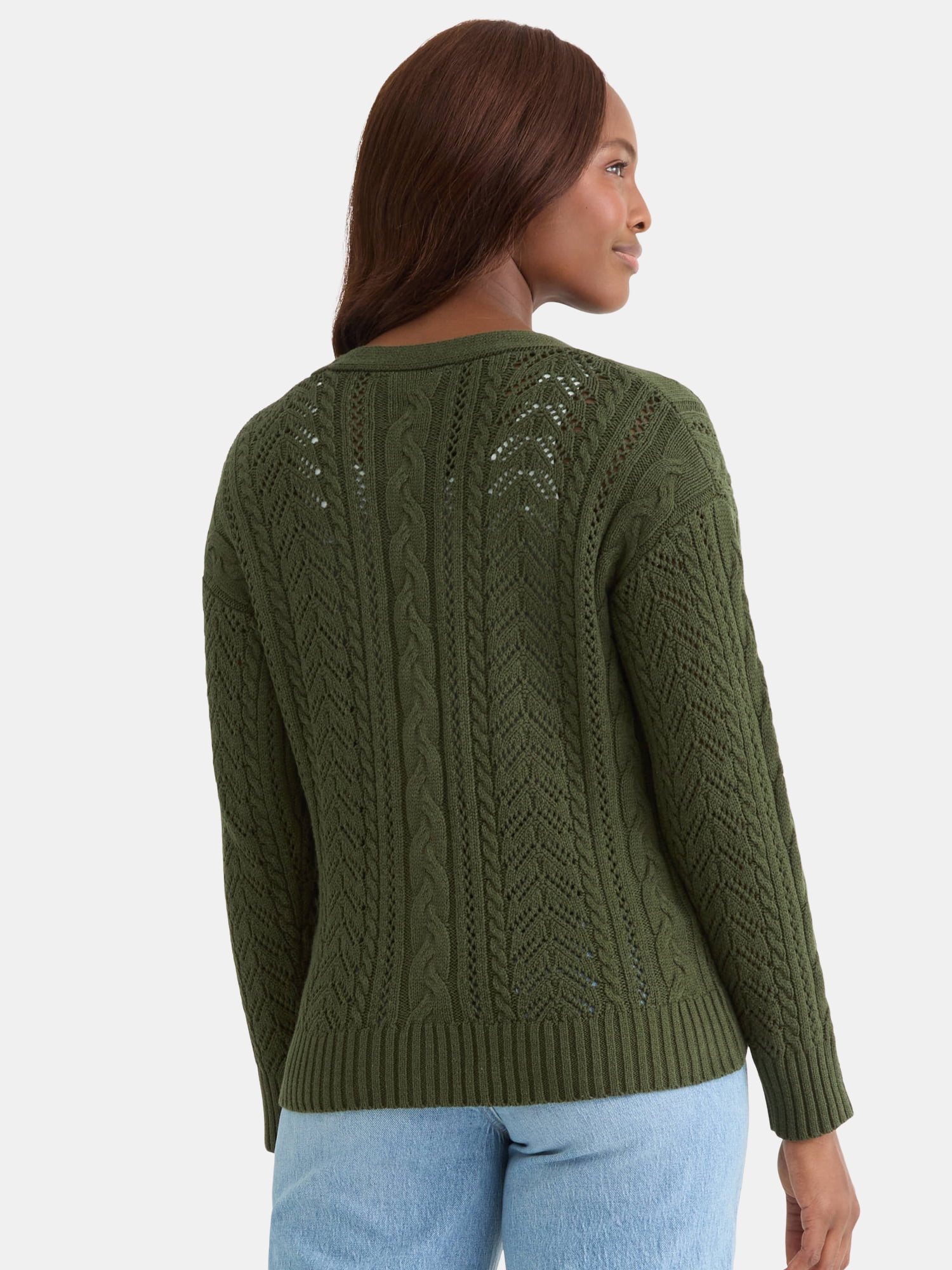 Time and Tru Women's and Women's Plus Cable Knit Cardigan Sweater, Lightweight, Sizes XS-4X