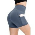 thumbnail image 4 of QAFOPEH Women Solid Color Tummy Control High Waist Stretchy Yoga Shorts with Pockets, 4 of 4
