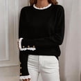 thumbnail image 5 of Dpjklzsn Women's Cotton Knit Crewneck Sweater, Lace Trim Long Sleeve Pullover with Decorative Button Cuffs, 5 of 9