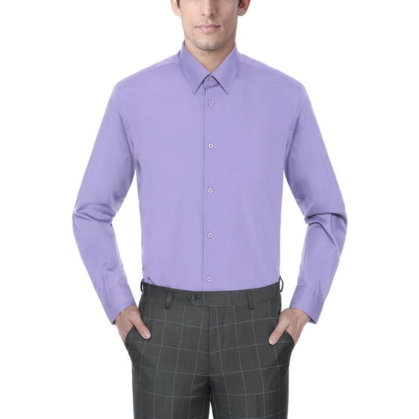 Verno Men's Long Sleeve Slim Fit Lavender Color Dress Shirts