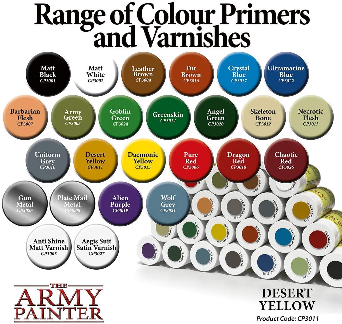 The Army Painter Color Primer Spray Paint, Desert Yellow, 400ml, 13.5oz - Acrylic Spray Undercoat for Miniature Painting - Spray Primer for Plastic Miniatures