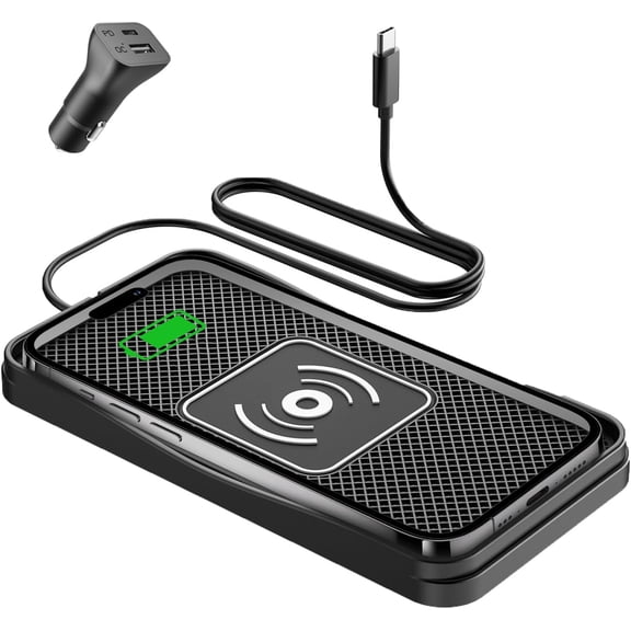 15W Non-Slip Wireless Car Charger Pad Type-C | 15W Fast Wireless Charging Pad with Non-slip Surface for Car Compatible with iPhone 17/16/15/14/13/12, Samsung Galaxy S25-S9