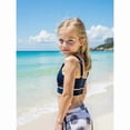 thumbnail image 5 of Huowey Baby Girls Bikini Swimsuit Tow Piece Outfits Floral Print Spaghetti Strap V-Neck Front Ring Ruched Tankini High Waist Fashionable Beach Pool Party Bathing Suit Swimwear,Blue,4-5 Years, 5 of 6