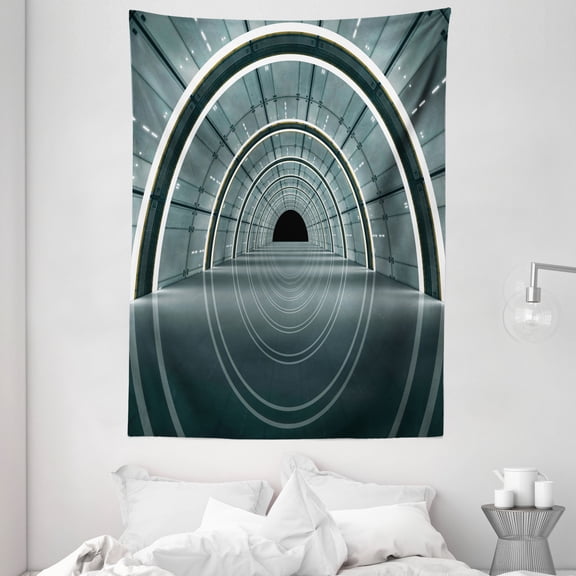 Outer Space Tapestry, Science Fiction Theme 3D Design Futuristic Corridor Technologic Image Print, Wall Hanging for Bedroom Living Room Dorm Decor, 60W X 80L Inches, Blue Grey, by Ambesonne
